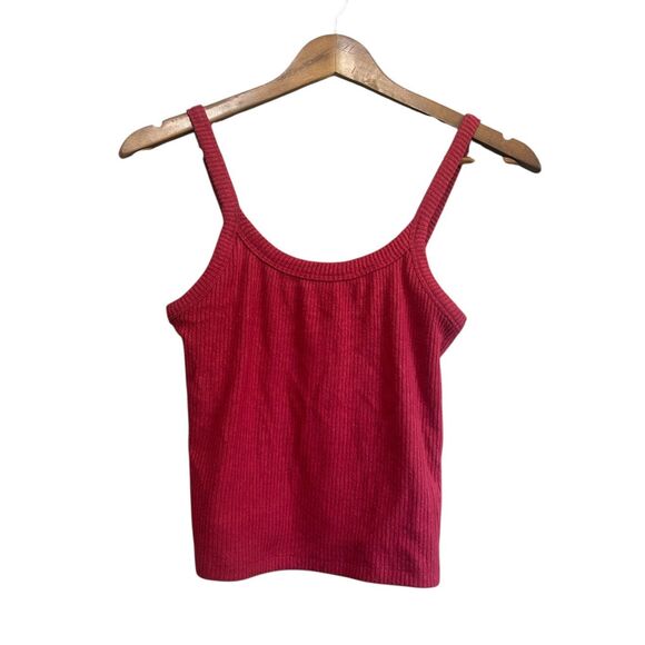Red Ribbed Tank‎ Top Sleeveless Basic Casual Everyday Layering - Picture 1 of 6